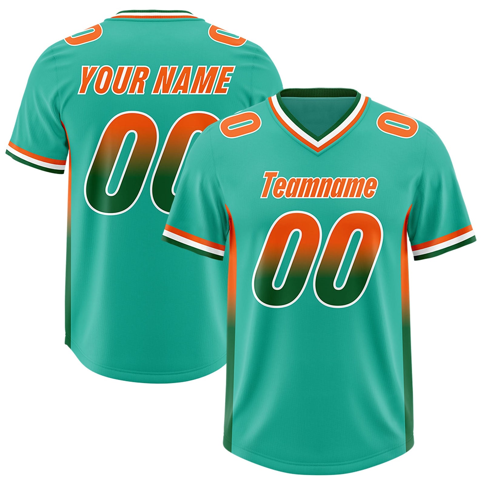 Custom Bright Green Orange and Kelly Green Sides Gradient Fashion Personalized Team Football Jersey