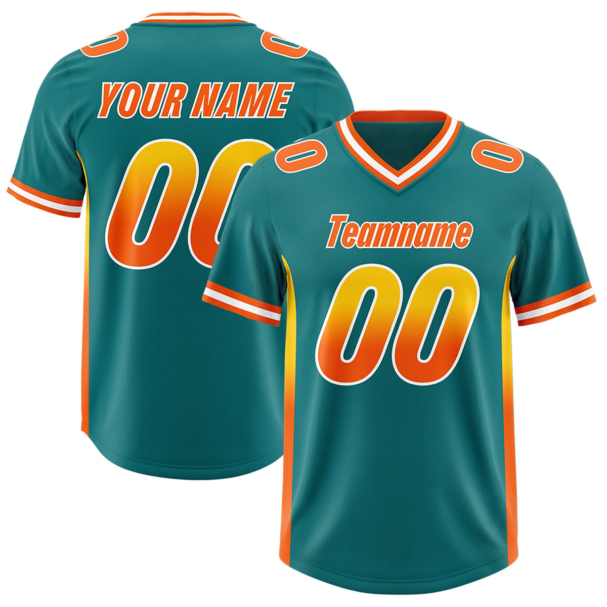 Custom Aqua Gold Sides Gradient Fashion Personalized Team Football Jersey