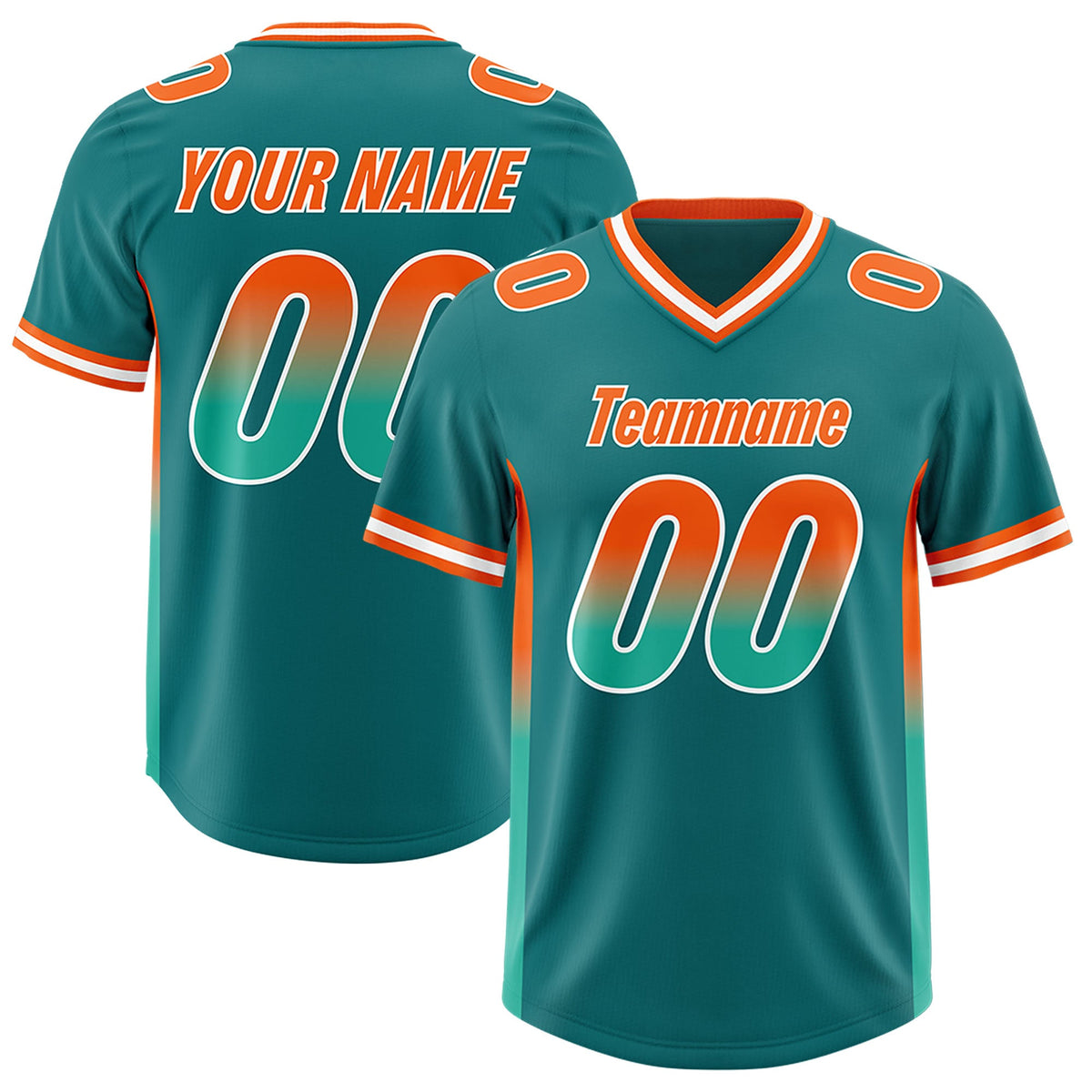 Custom Aqua Orange and Bright Green Sides Gradient Fashion Personalized Team Football Jersey