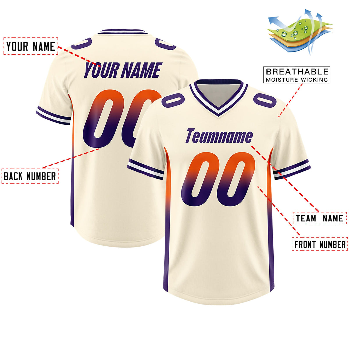 Custom Cream Orange and Purple Sides Gradient Fashion Personalized Team Football Jersey