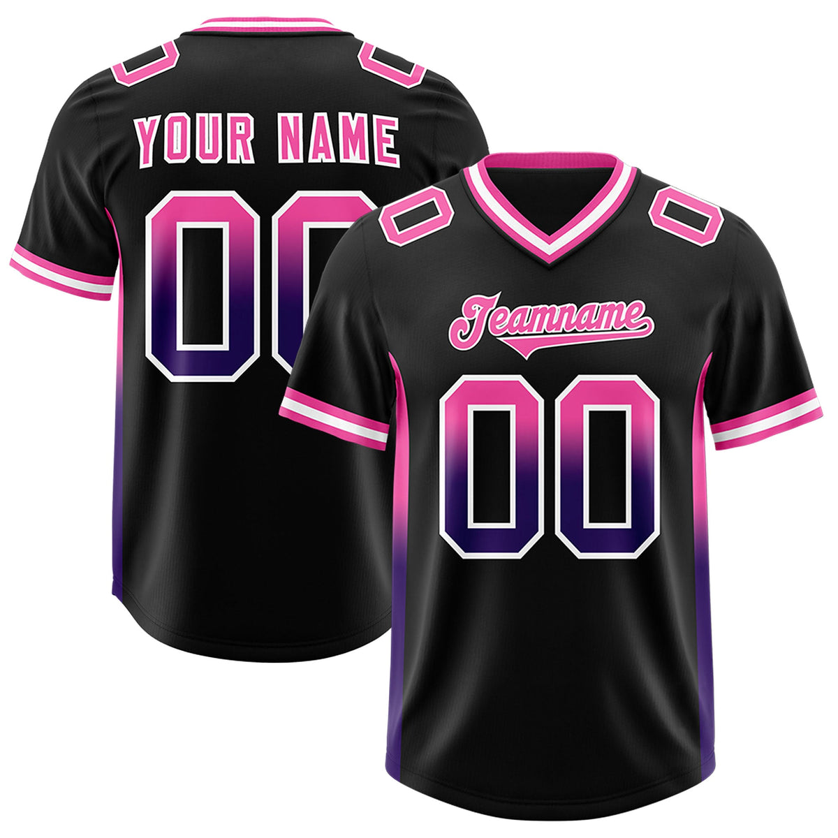 Custom Black Pink and Purple Sides Gradient Fashion Personalized Team Football Jersey