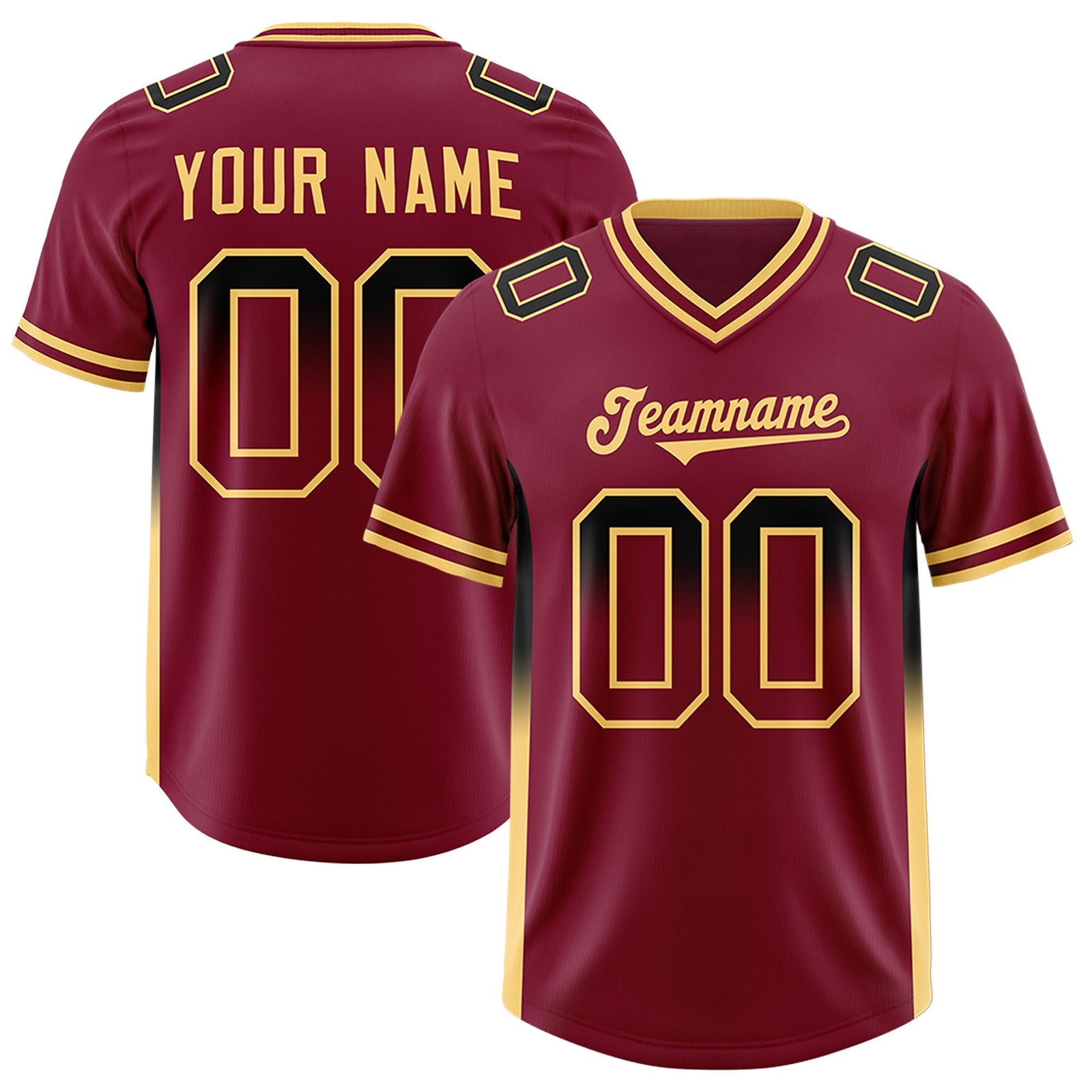 Custom Cardinal Black and Khaki Sides Gradient Fashion Personalized Team Football Jersey