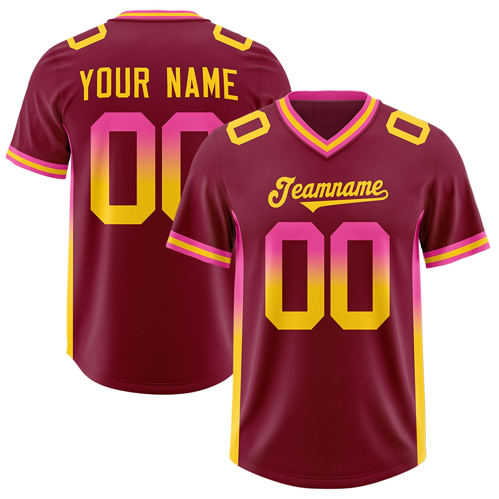 Custom Cardinal Pink and Gold Sides Gradient Fashion Personalized Team Football Jersey