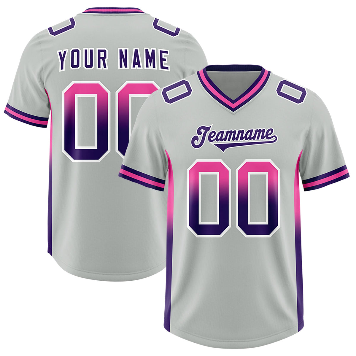 Custom Gray Pink and Purple Sides Gradient Fashion Personalized Team Football Jersey