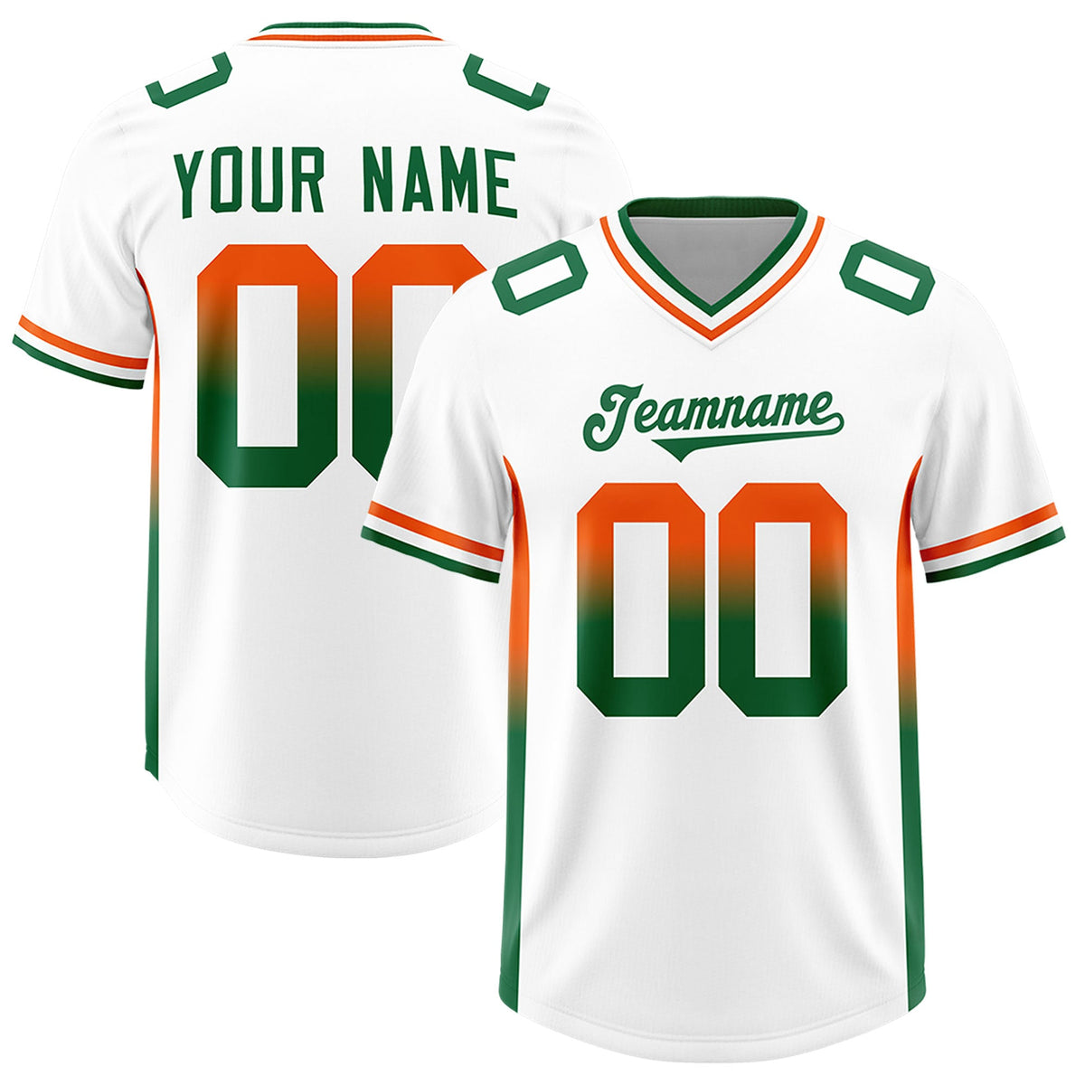 Custom White Orange and Kelly Green Sides Gradient Fashion Personalized Team Football Jersey