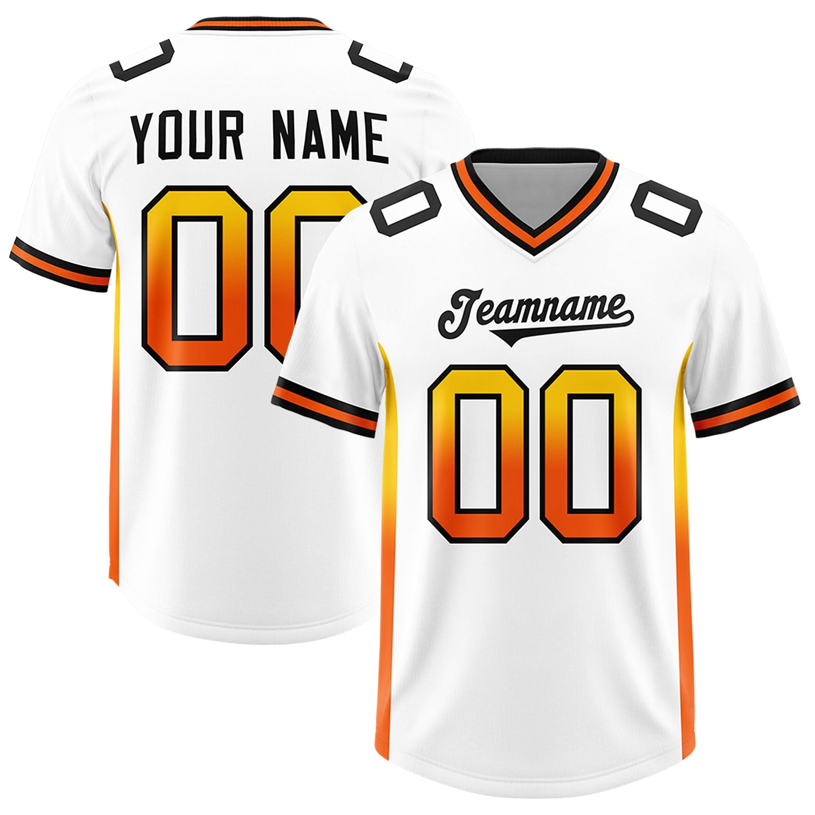 Custom White Gold Sides Gradient Fashion Personalized Team Football Jersey