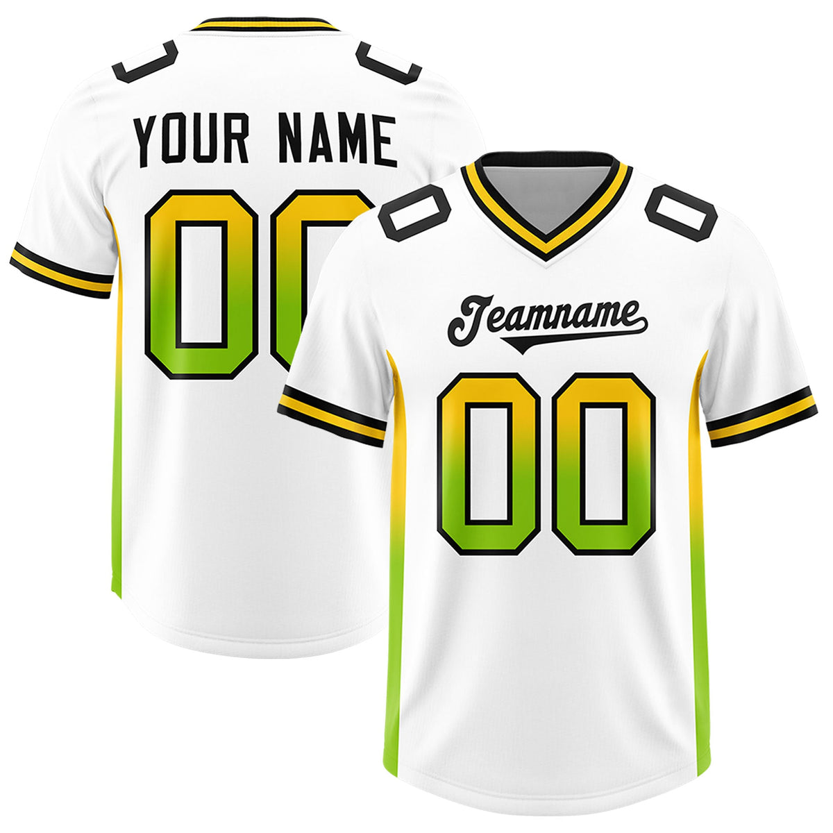 Custom White Gold Sides Gradient Fashion Personalized Team Football Jersey