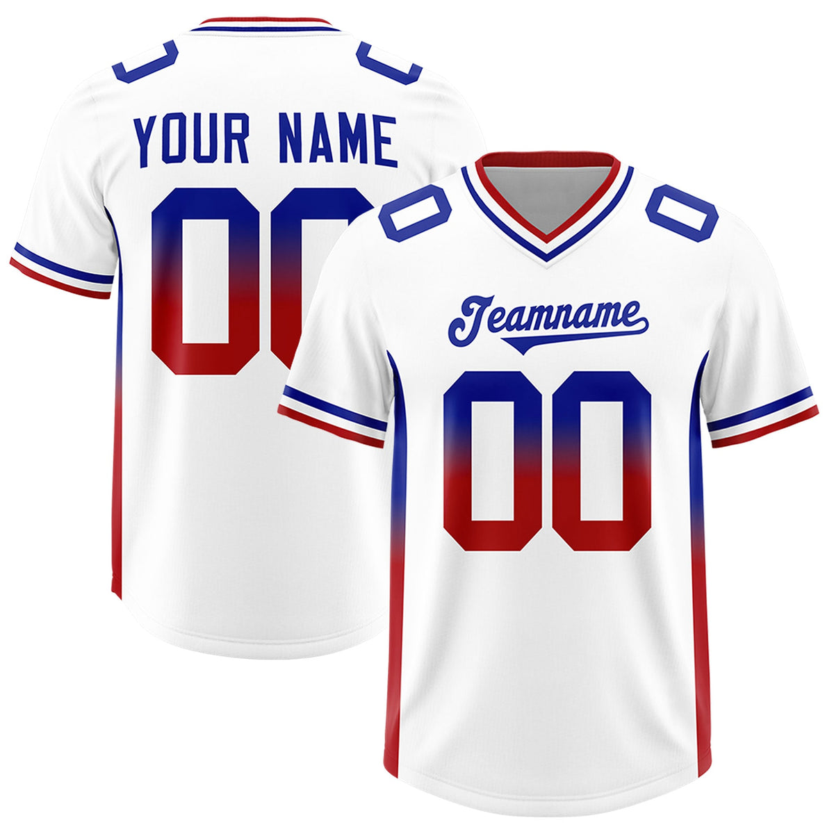 Custom White Royal and Red Sides Gradient Fashion Personalized Team Football Jersey