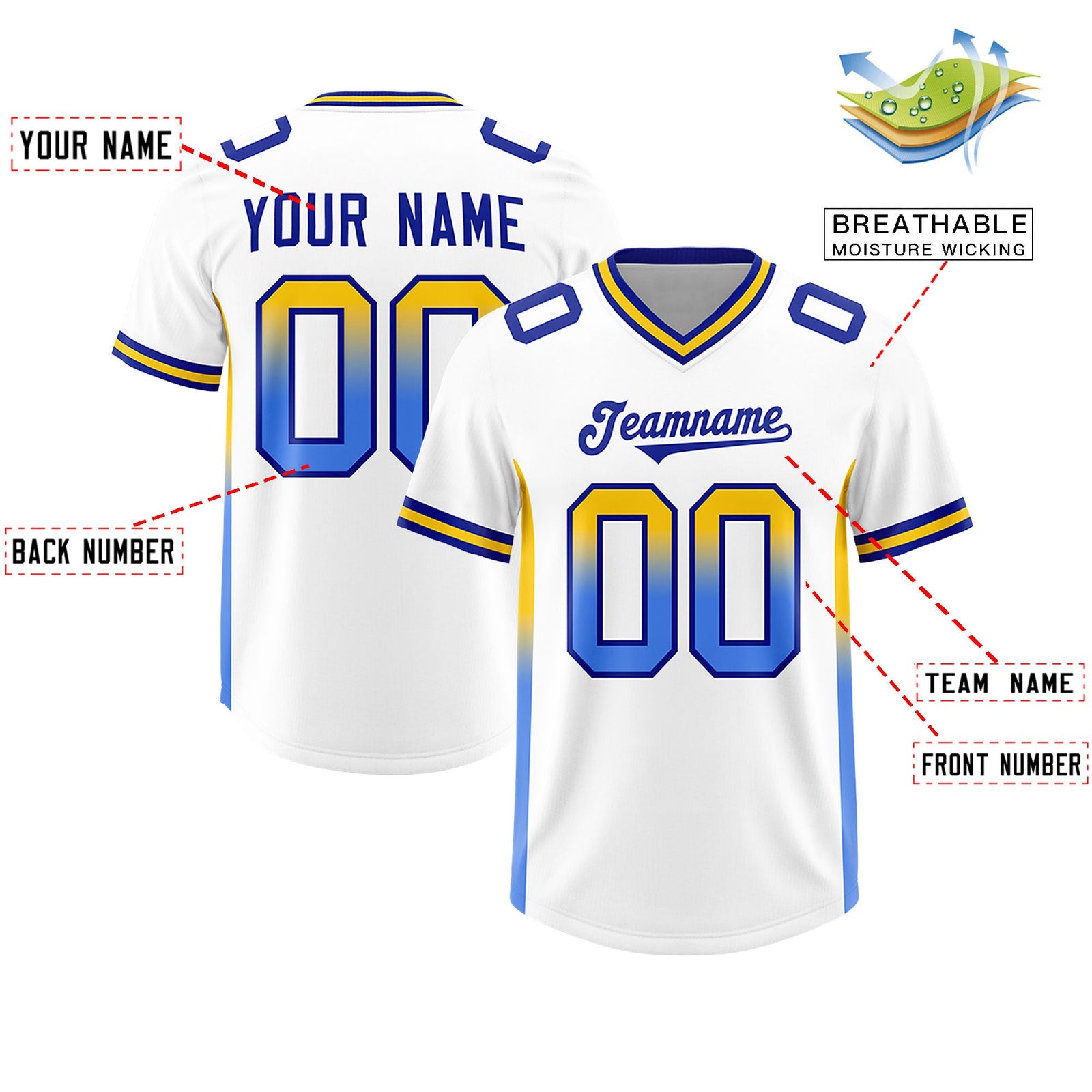Custom White Gold Sides Gradient Fashion Personalized Team Football Jersey