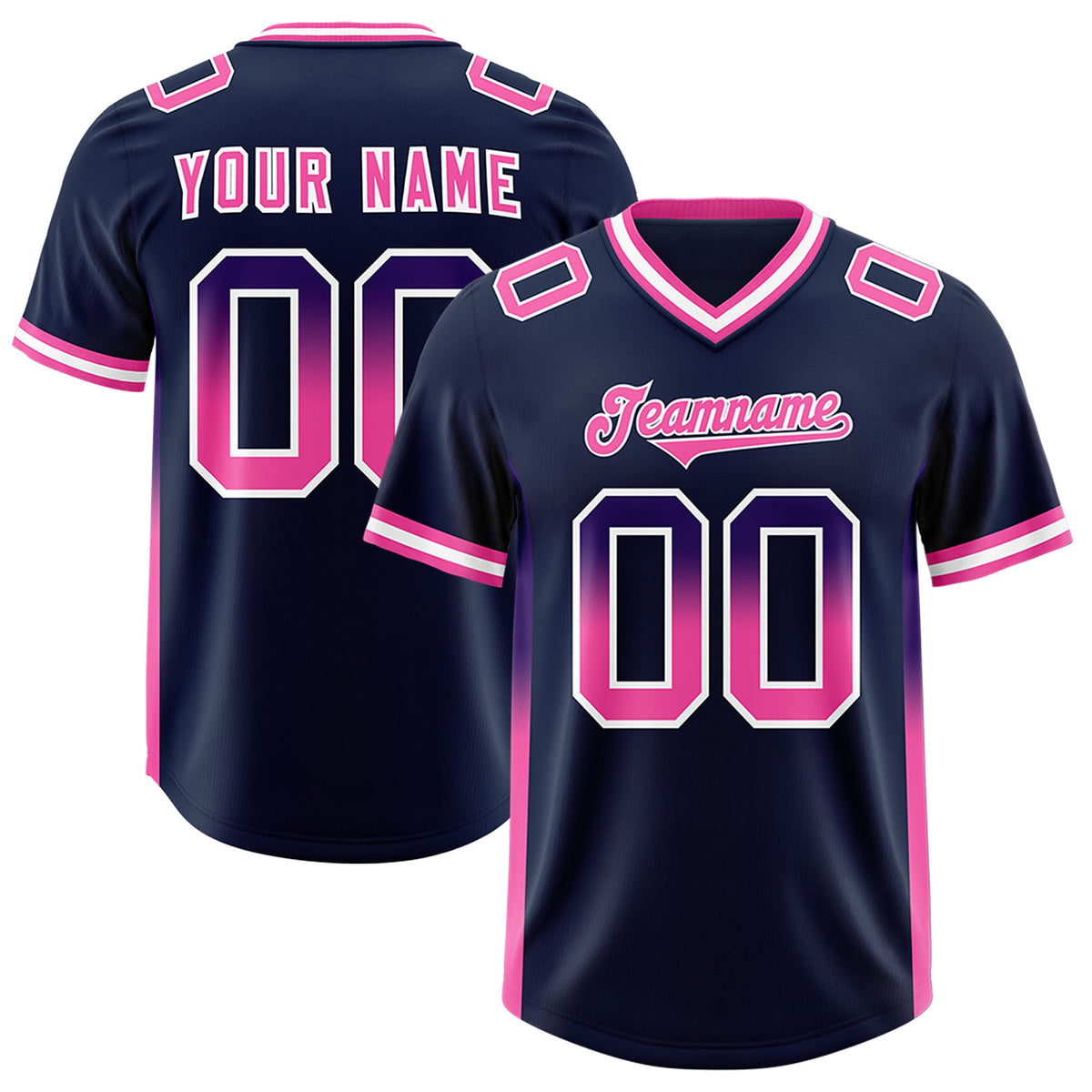 Custom Navy Purple and Pink Sides Gradient Fashion Personalized Team Football Jersey