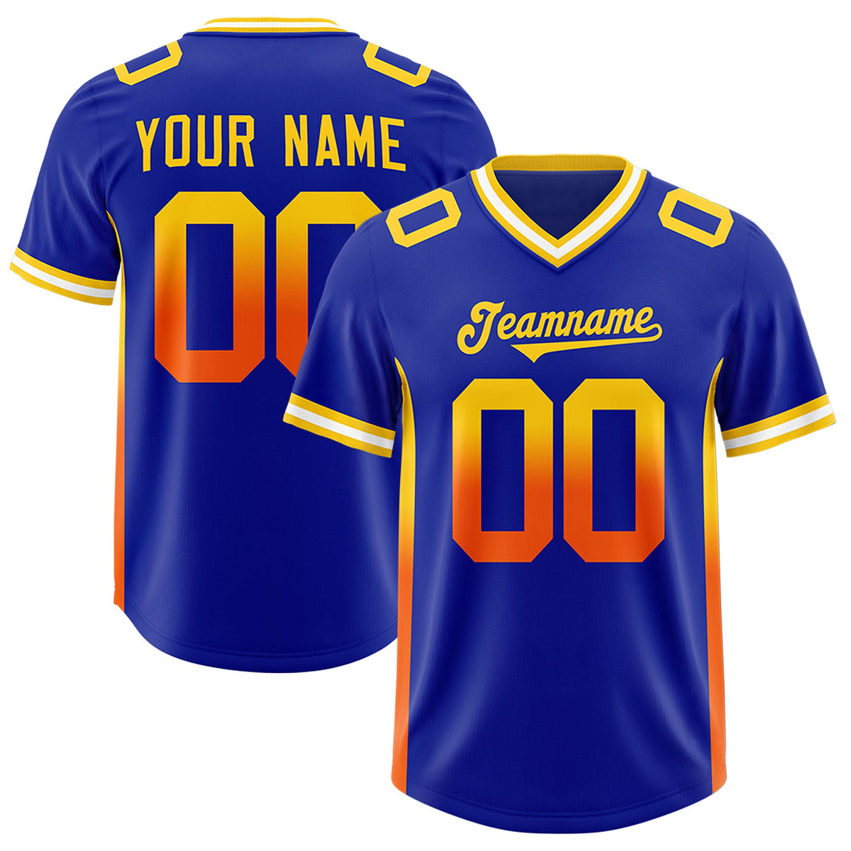Custom Royal Gold Sides Gradient Fashion Personalized Team Football Jersey