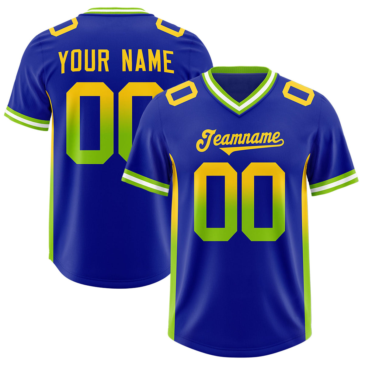 Custom Royal Gold Sides Gradient Fashion Personalized Team Football Jersey