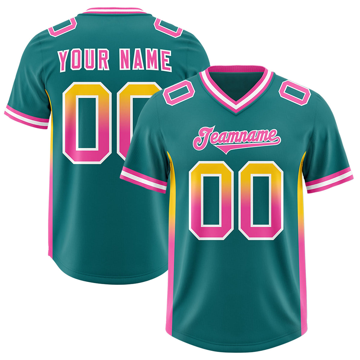 Custom Aqua Gold Sides Gradient Fashion Personalized Team Football Jersey