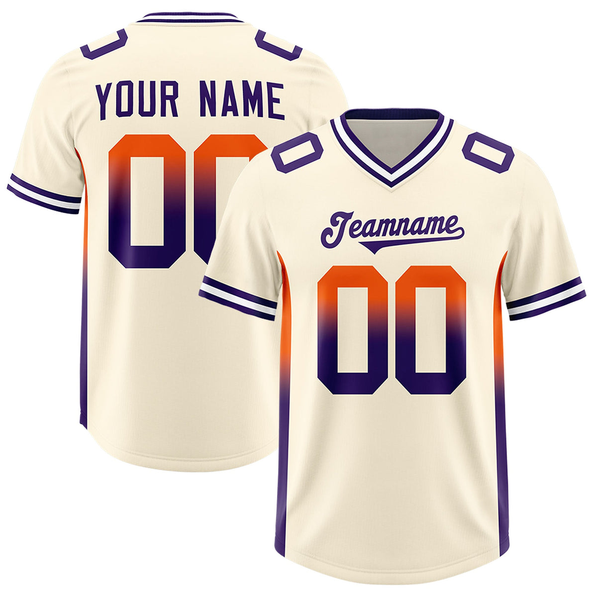 Custom Cream Orange and Purple Sides Gradient Fashion Personalized Team Football Jersey