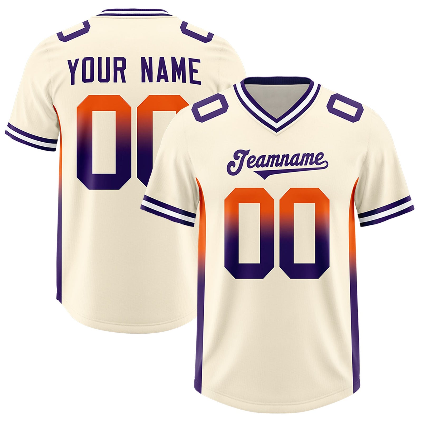 Custom Cream Orange and Purple Sides Gradient Fashion Personalized Team Football Jersey