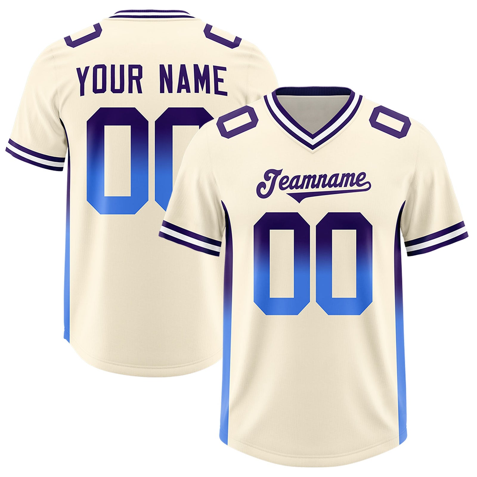 Custom Cream Purple and Powder Blue Sides Gradient Fashion Personalized Team Football Jersey