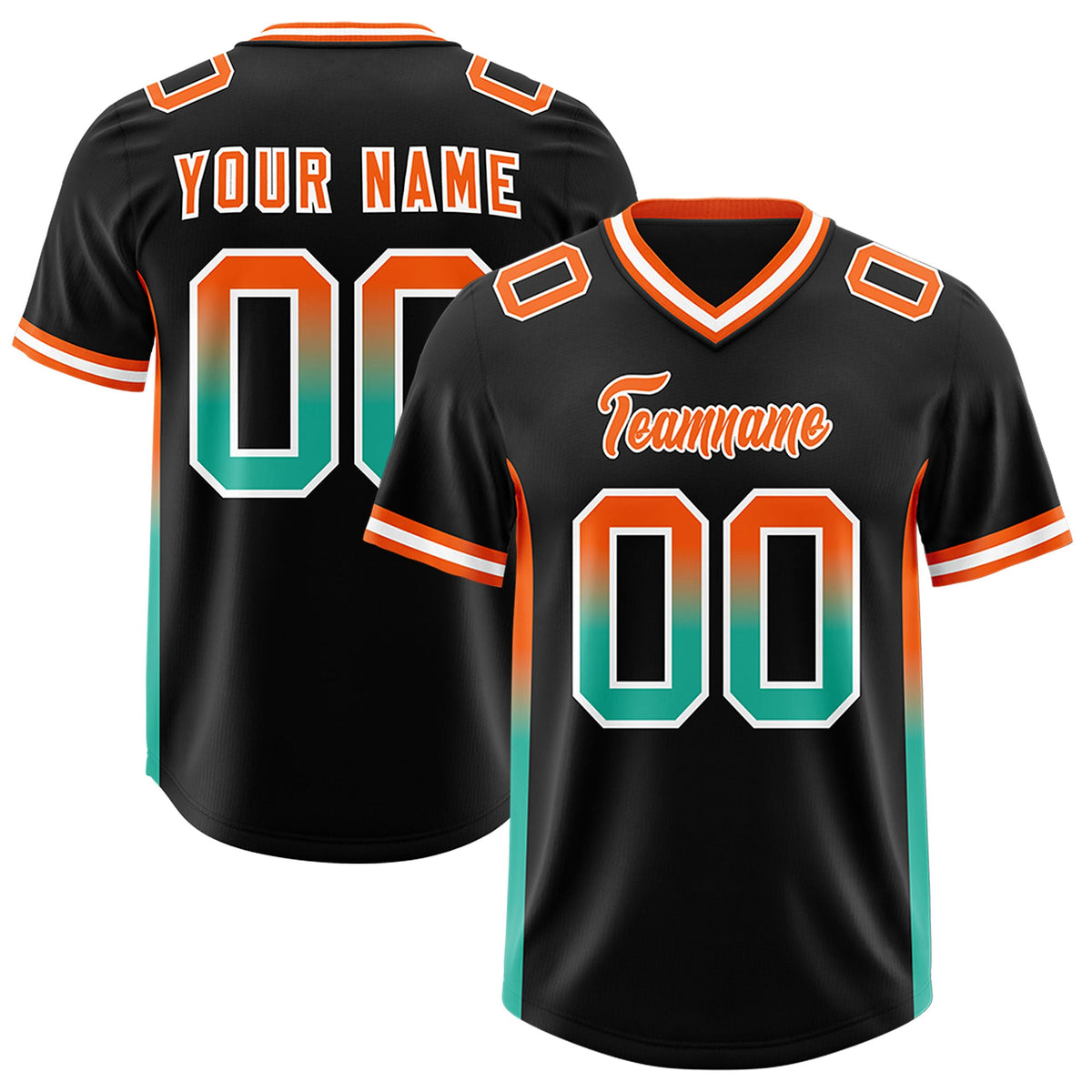 Custom Black Orange and Bright Green Sides Gradient Fashion Personalized Team Football Jersey