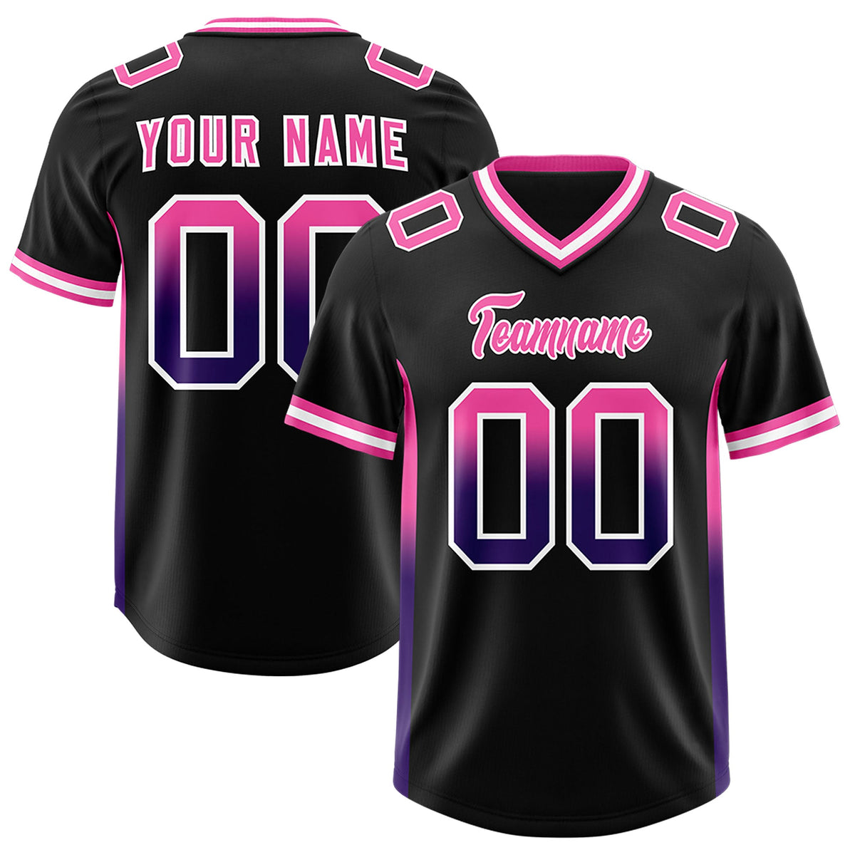 Custom Black Pink and Purple Sides Gradient Fashion Personalized Team Football Jersey