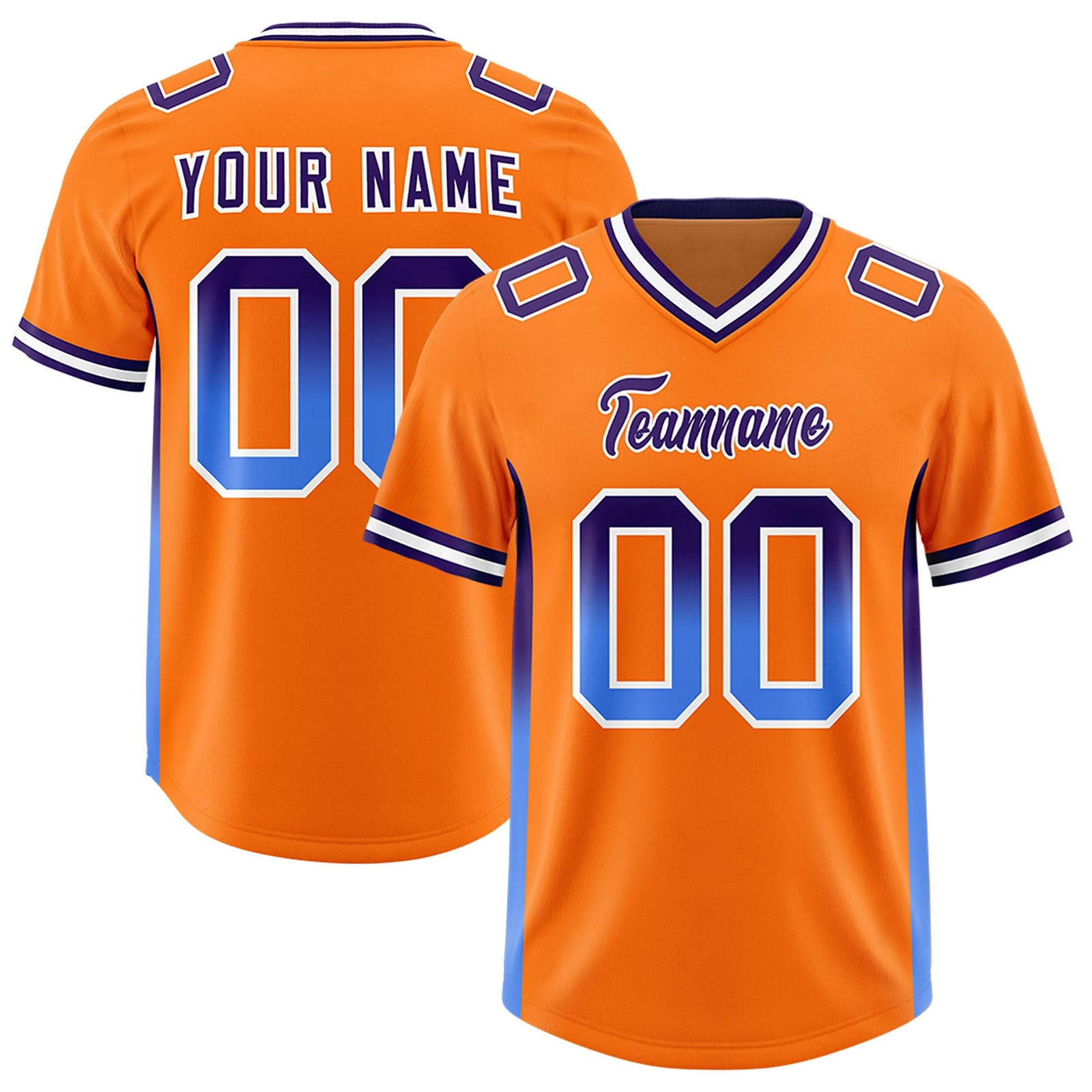 Custom Orange Purple and Powder Blue Sides Gradient Fashion Personalized Team Football Jersey
