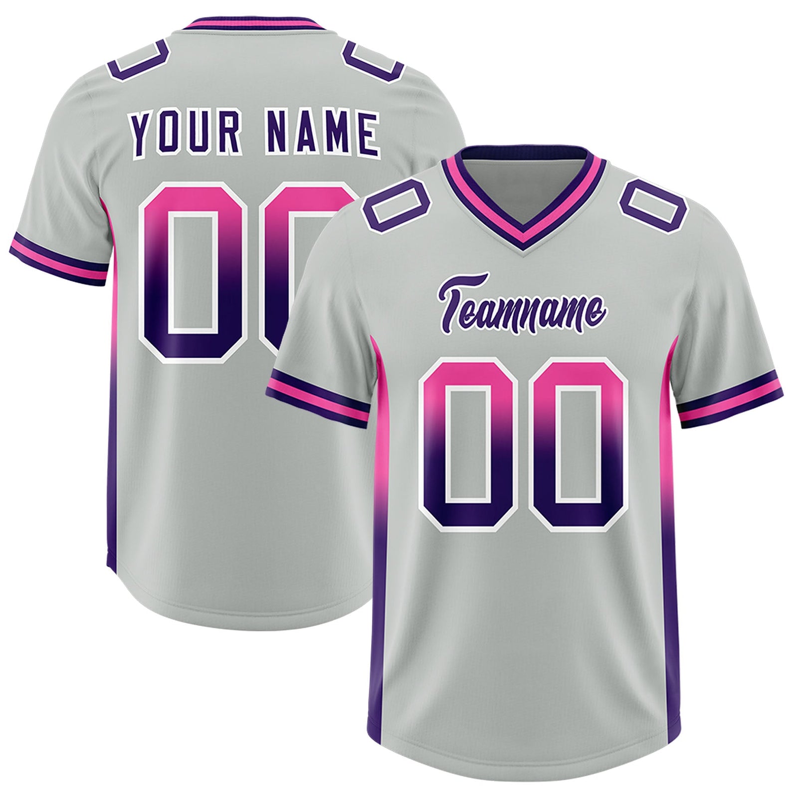 Custom Gray Pink and Purple Sides Gradient Fashion Personalized Team Football Jersey