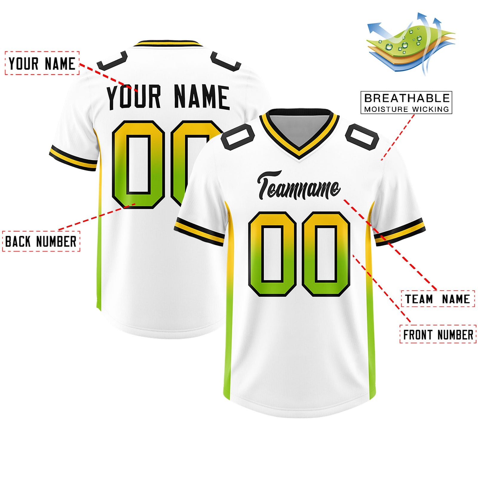 Custom White Gold Sides Gradient Fashion Personalized Team Football Jersey