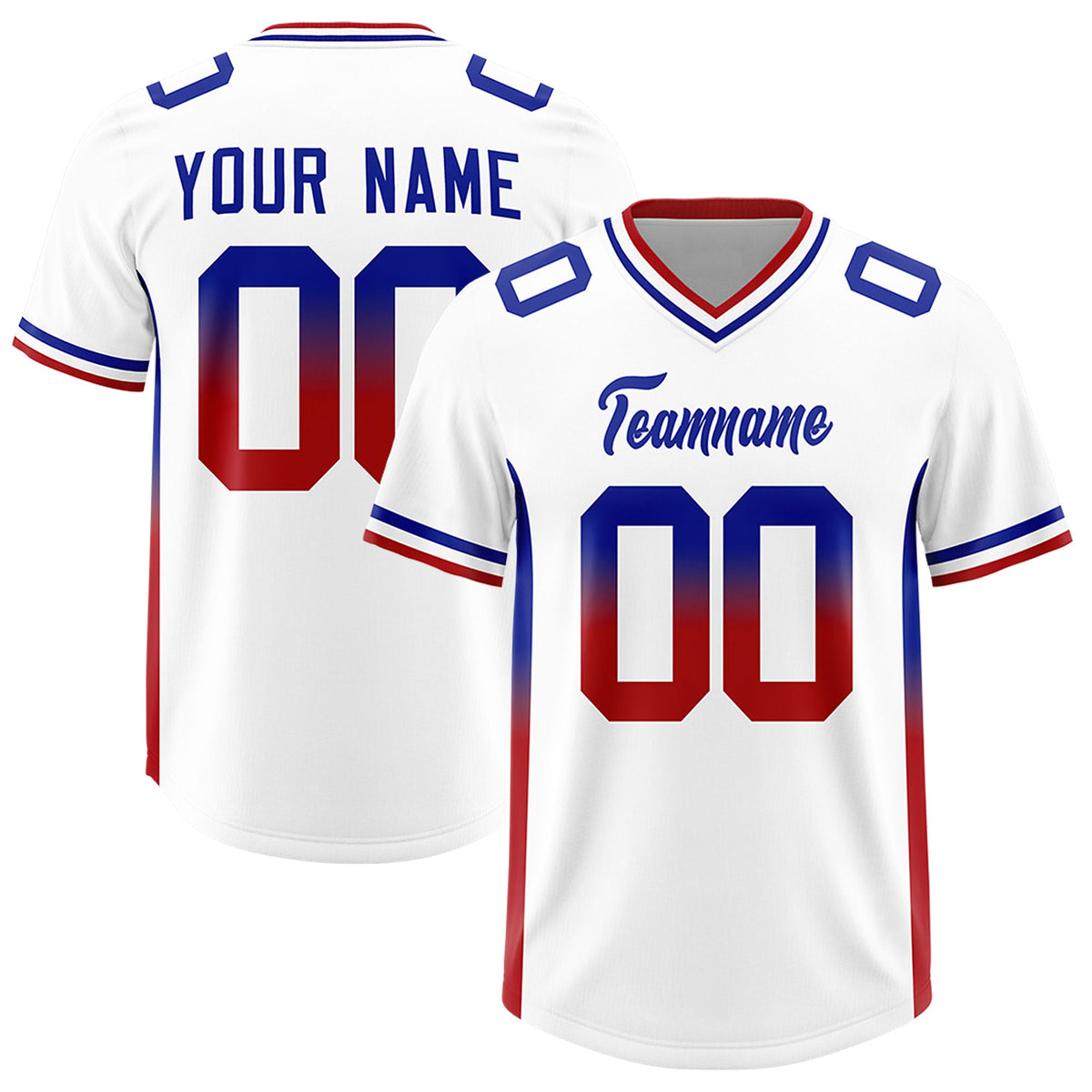 Custom White Royal and Red Sides Gradient Fashion Personalized Team Football Jersey