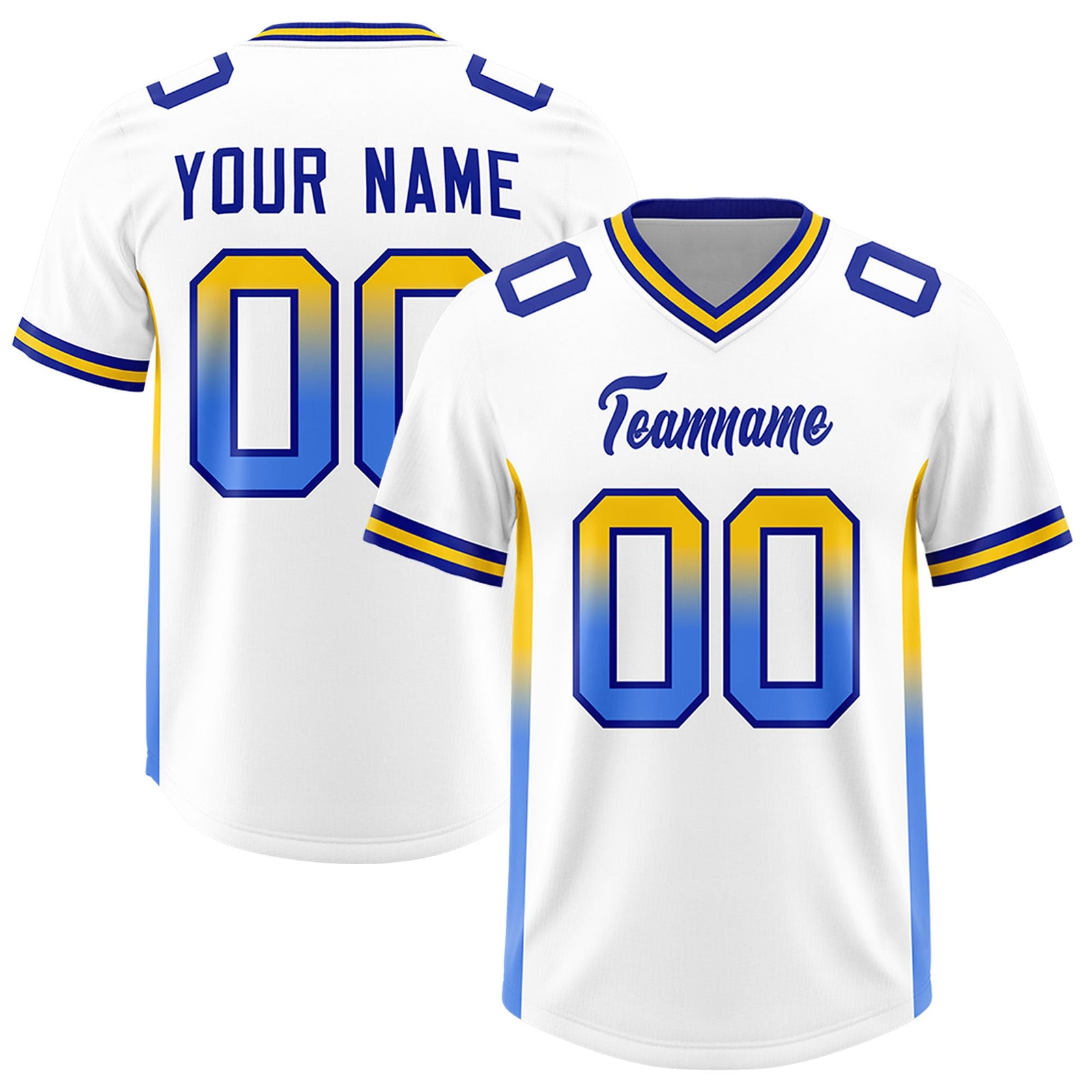 Custom White Gold Sides Gradient Fashion Personalized Team Football Jersey