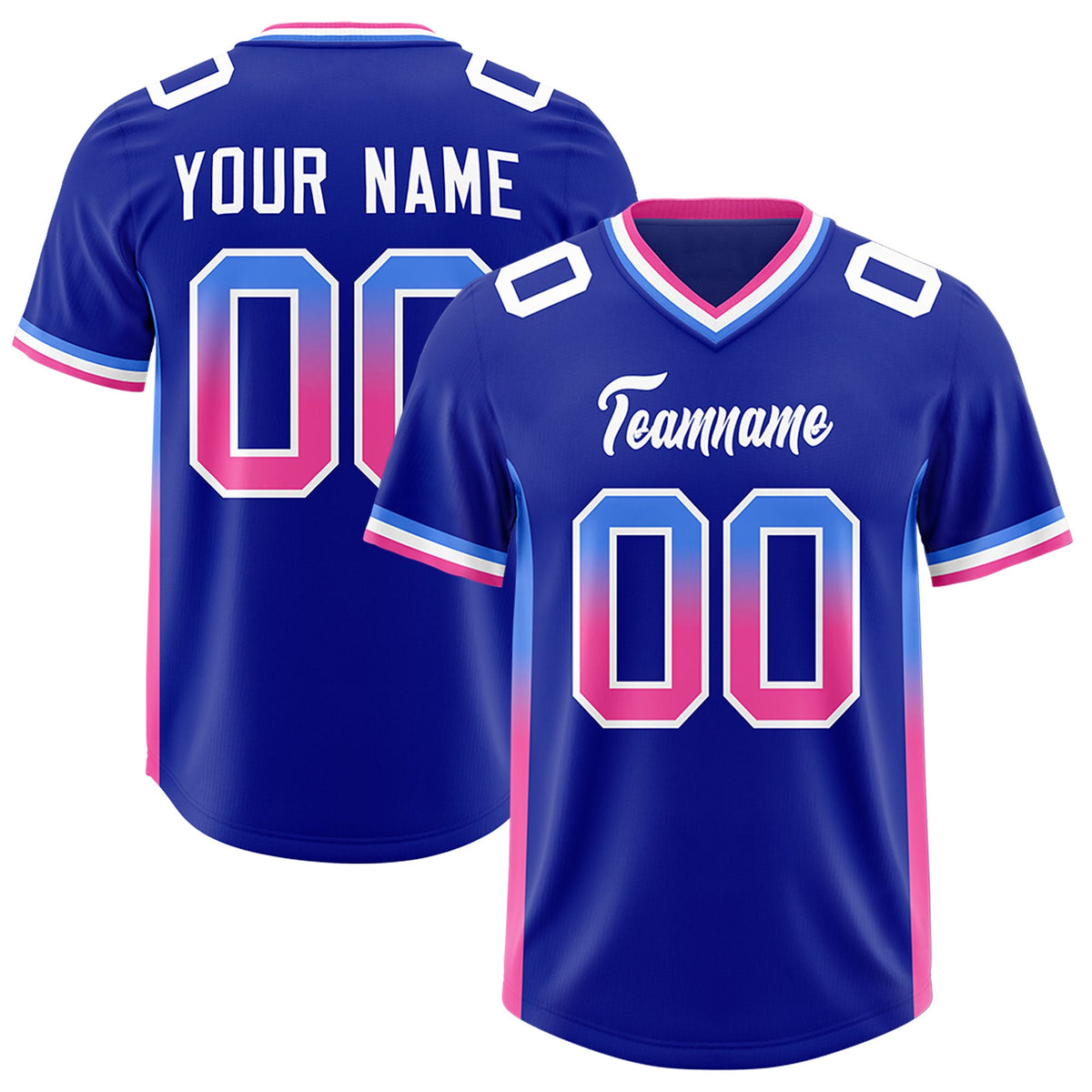 Custom Royal Powder Blue and Pink Sides Gradient Fashion Personalized Team Football Jersey