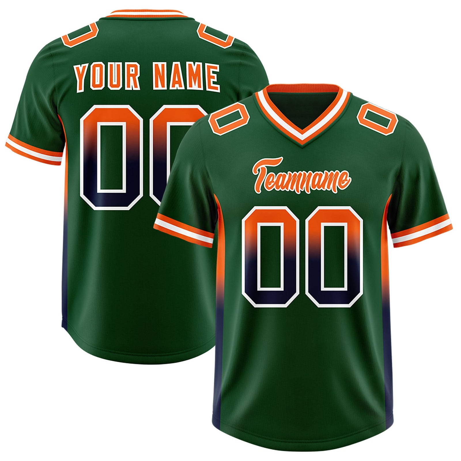 Custom Green Orange and Navy Sides Gradient Fashion Personalized Team Football Jersey