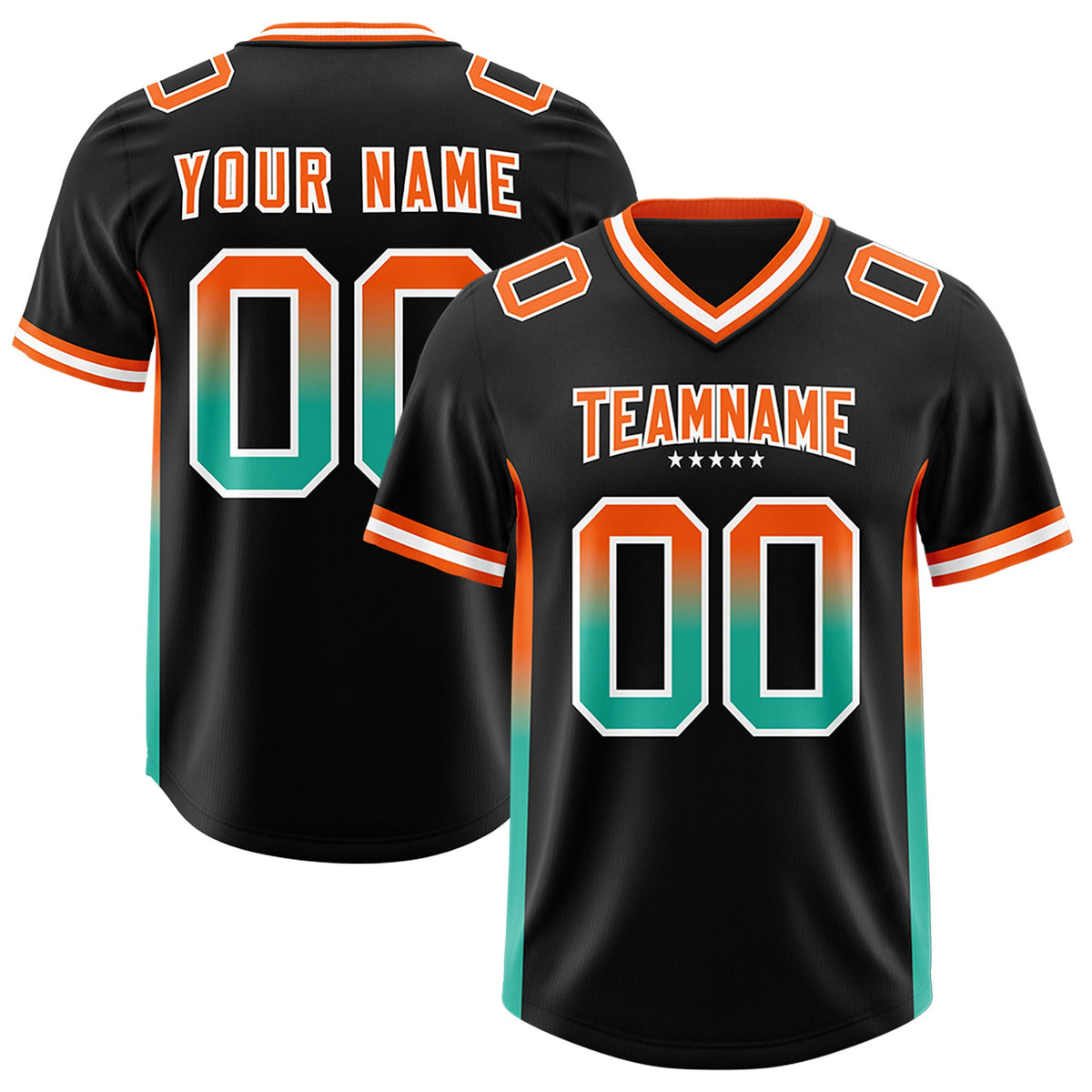 Custom Black Orange and Bright Green Sides Gradient Fashion Personalized Team Football Jersey