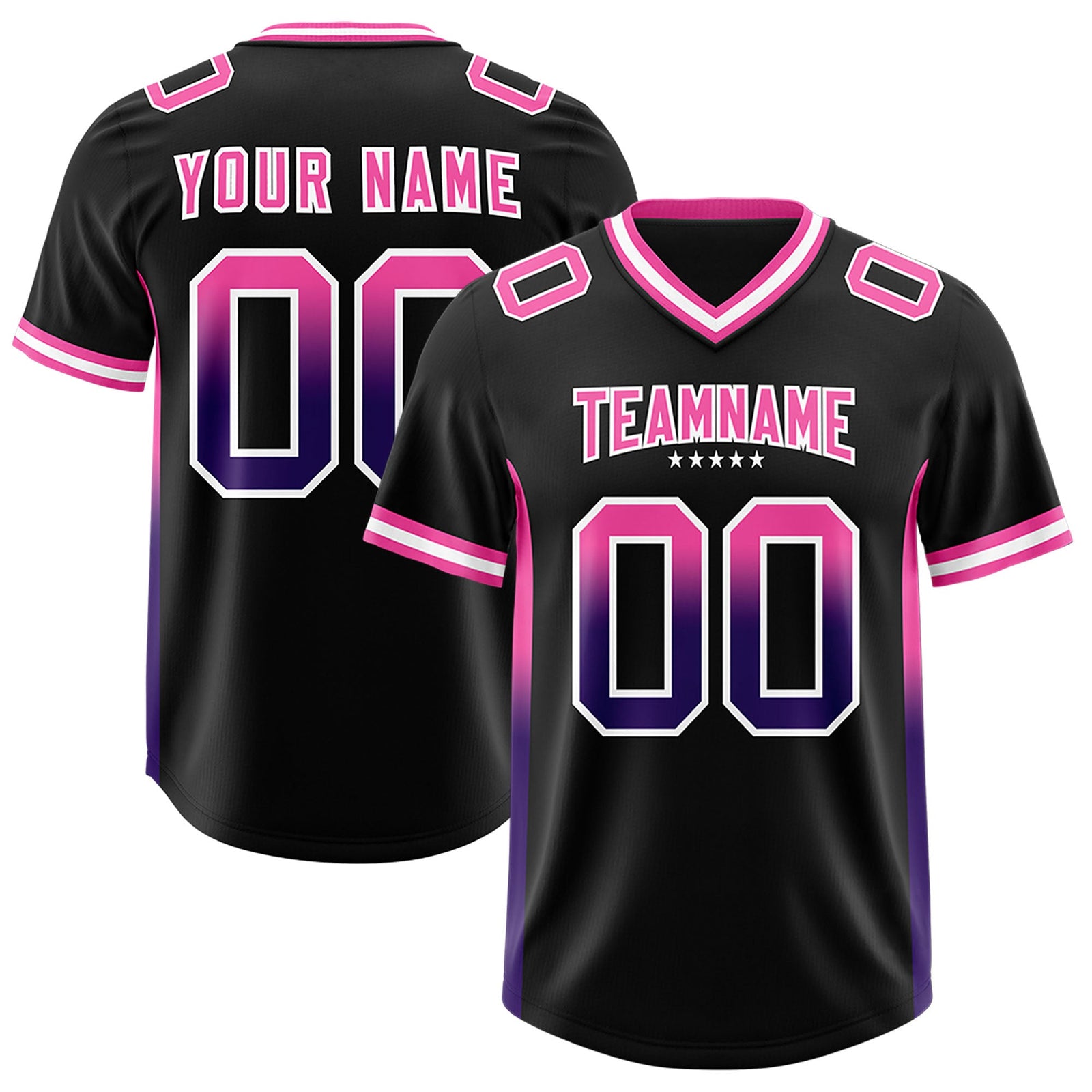 Custom Black Pink and Purple Sides Gradient Fashion Personalized Team Football Jersey