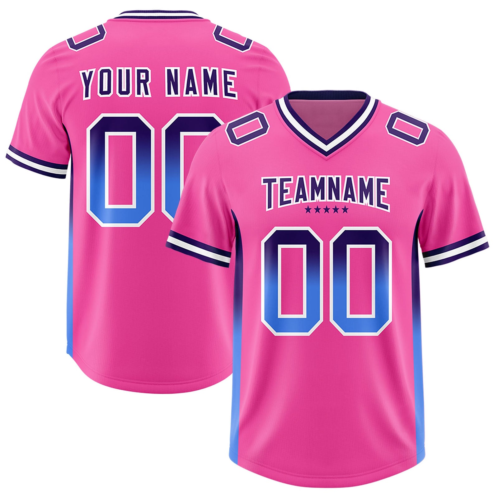 Custom Pink Purple and Powder Blue Sides Gradient Fashion Personalized Team Football Jersey