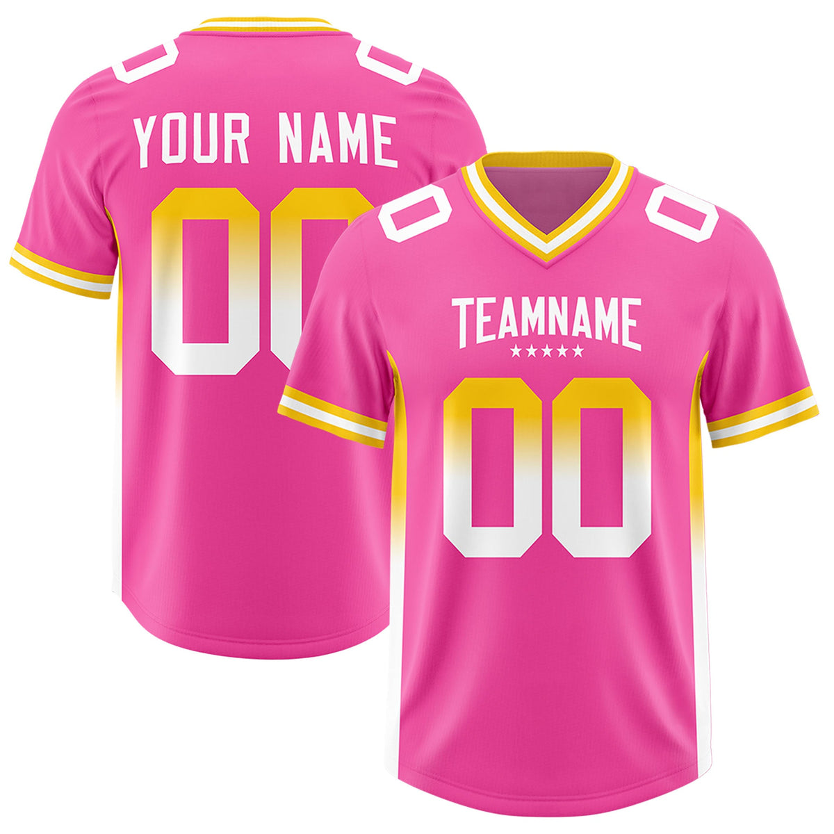 Custom Pink Gold Sides Gradient Fashion Personalized Team Football Jersey