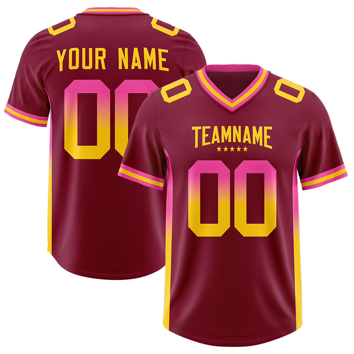 Custom Cardinal Pink and Gold Sides Gradient Fashion Personalized Team Football Jersey
