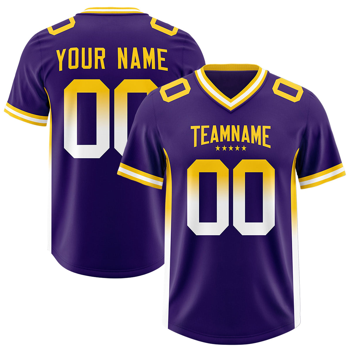 Custom Purple Gold Sides Gradient Fashion Personalized Team Football Jersey