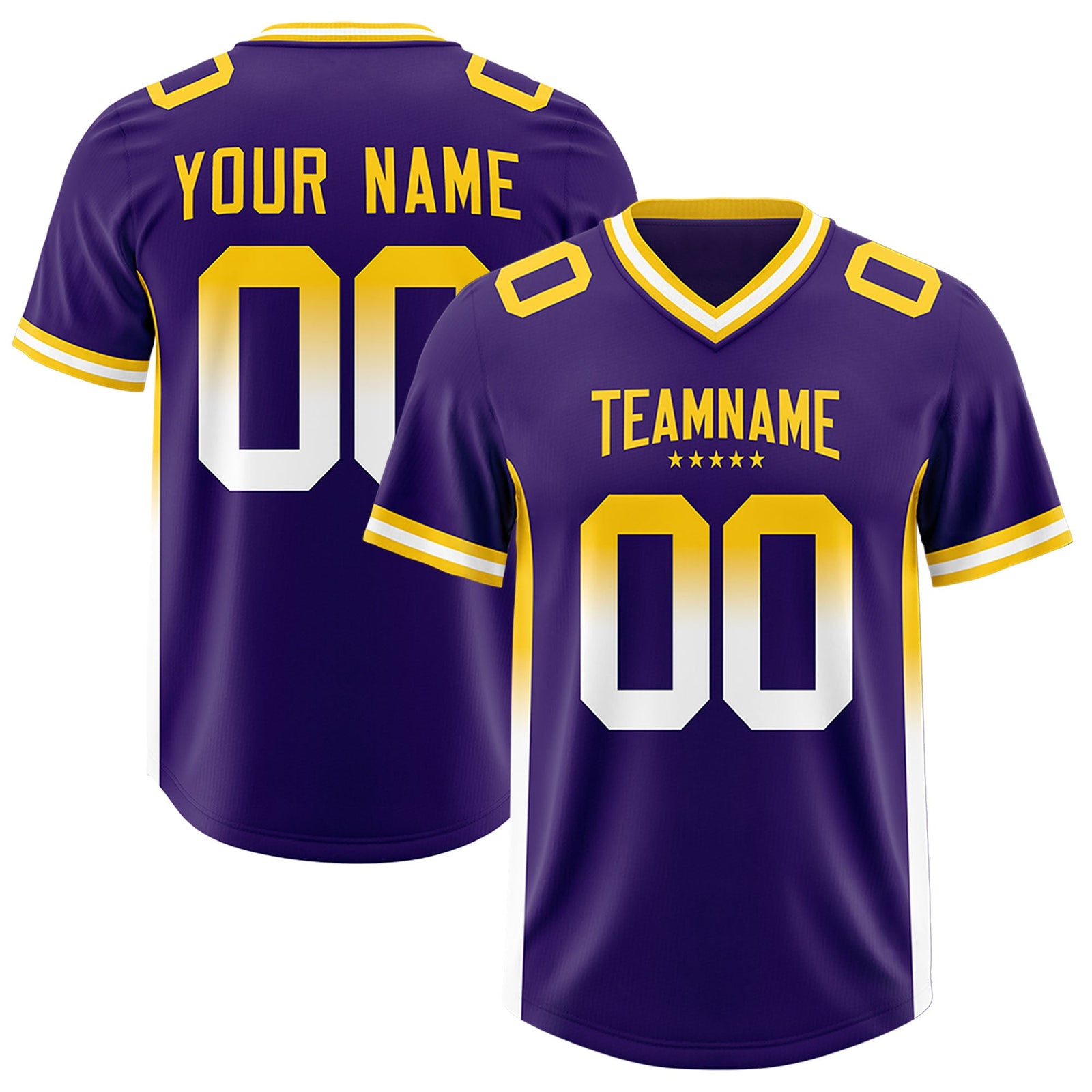 Custom Purple Gold Sides Gradient Fashion Personalized Team Football Jersey