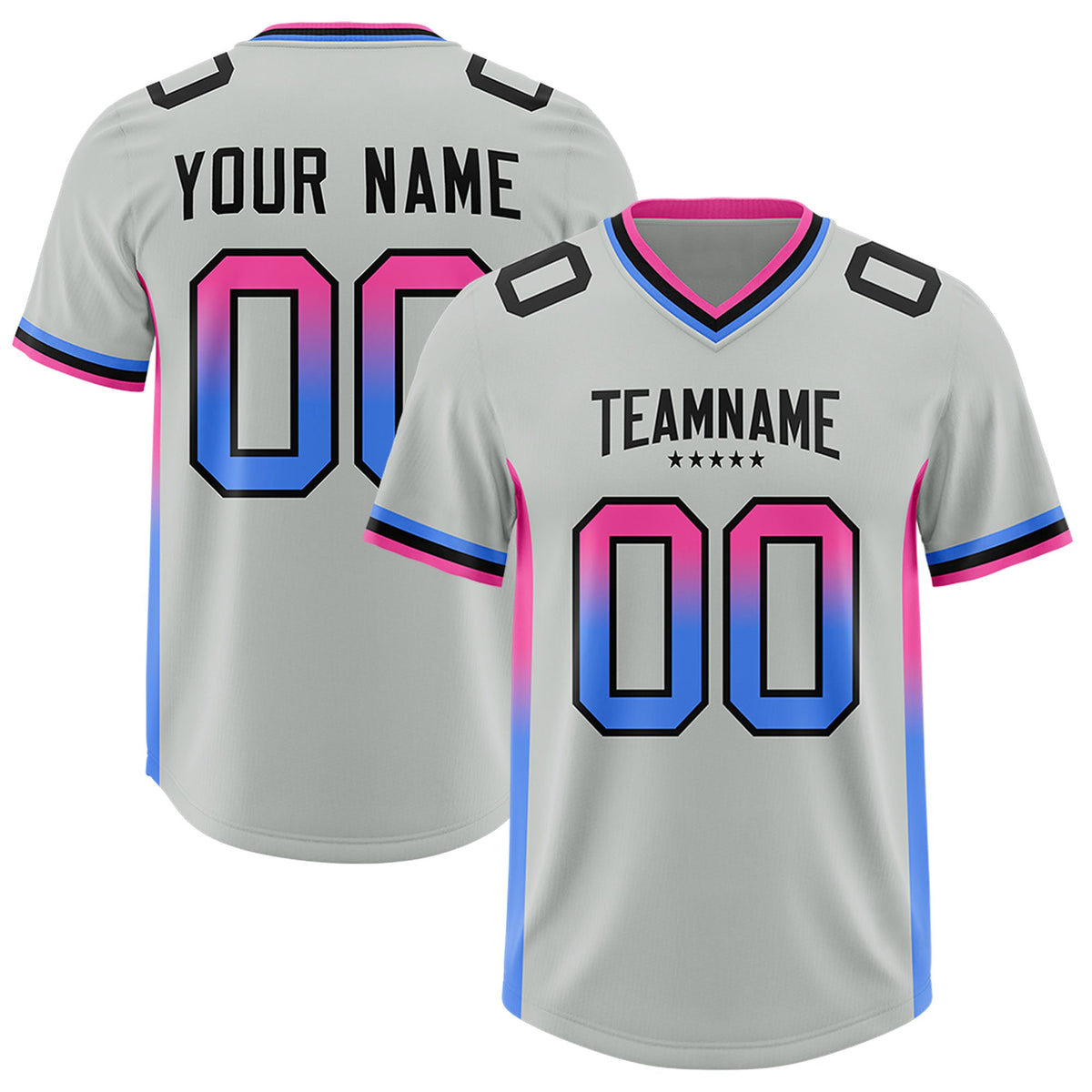 Custom Gray Pink and Powder Blue Sides Gradient Fashion Personalized Team Football Jersey