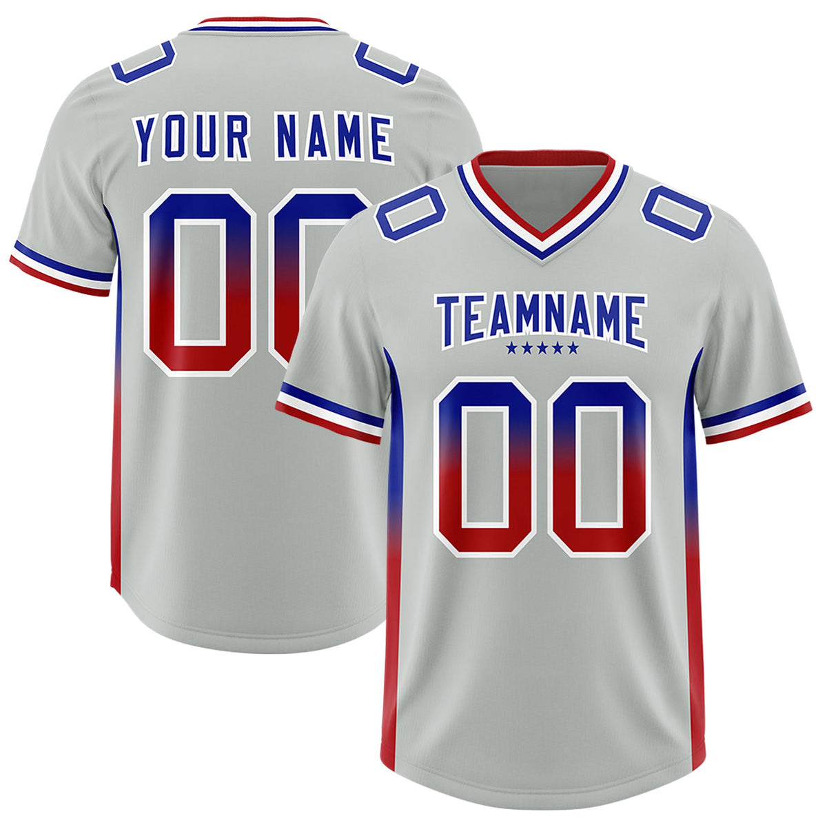 Custom Gray Royal and Red Sides Gradient Fashion Personalized Team Football Jersey
