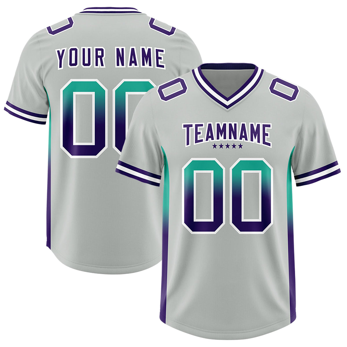 Custom Gray Bright Green and Purple Sides Gradient Fashion Personalized Team Football Jersey