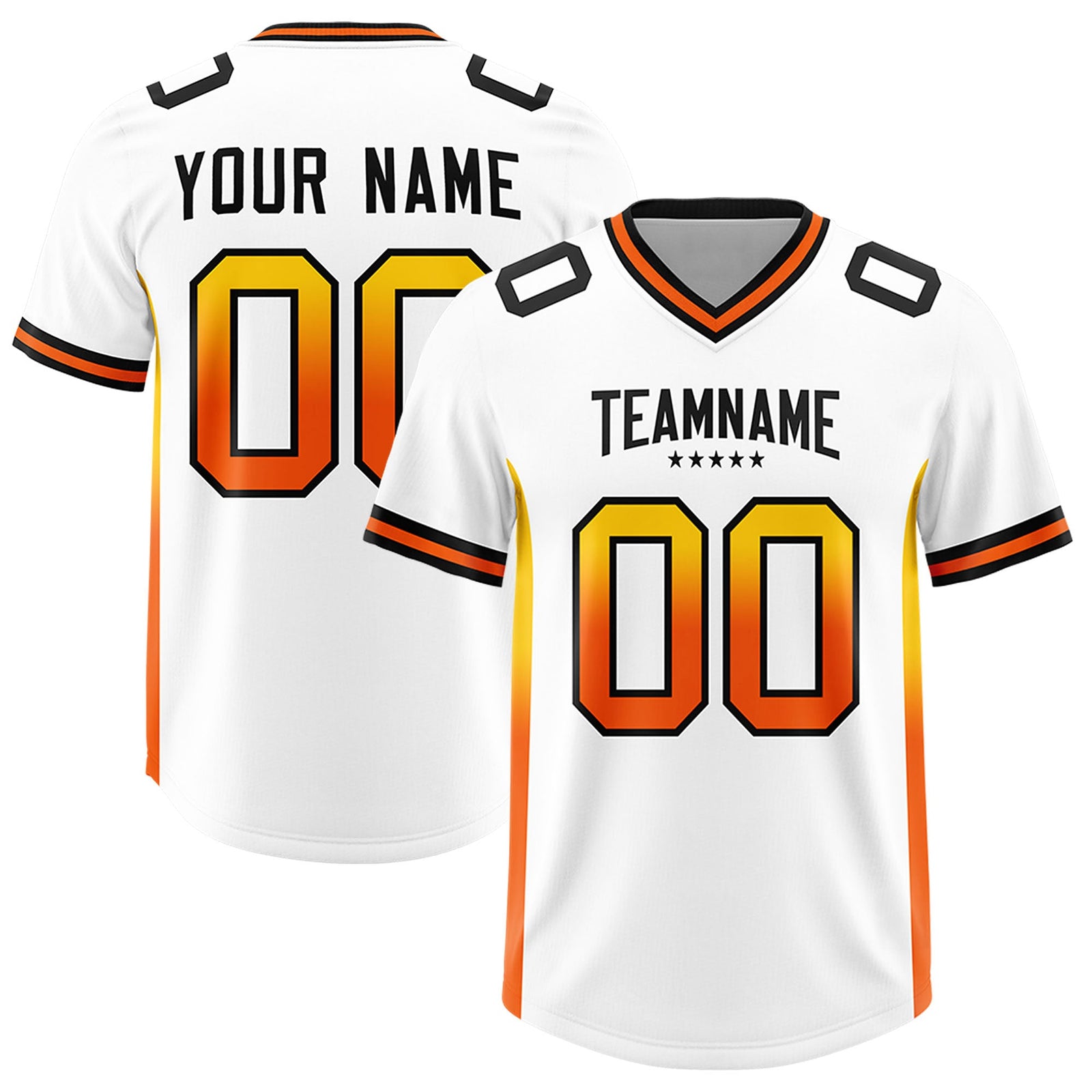 Custom White Gold Sides Gradient Fashion Personalized Team Football Jersey