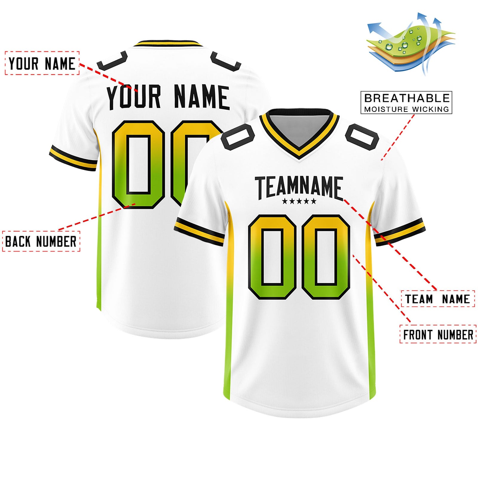 Custom White Gold Sides Gradient Fashion Personalized Team Football Jersey