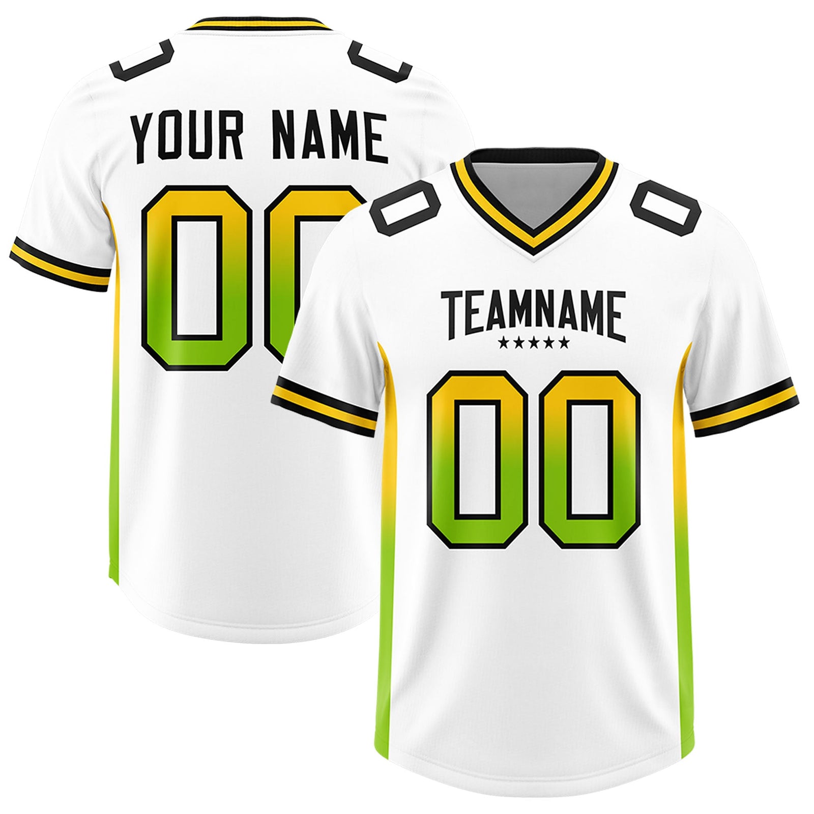 Custom White Gold Sides Gradient Fashion Personalized Team Football Jersey
