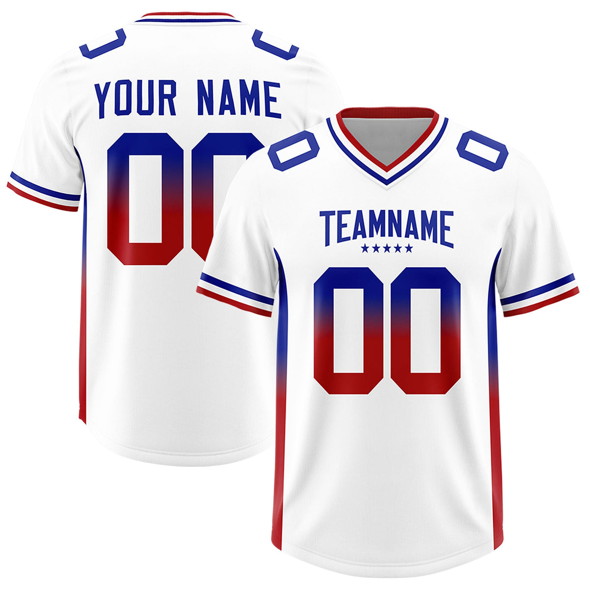 Custom White Royal and Red Sides Gradient Fashion Personalized Team Football Jersey