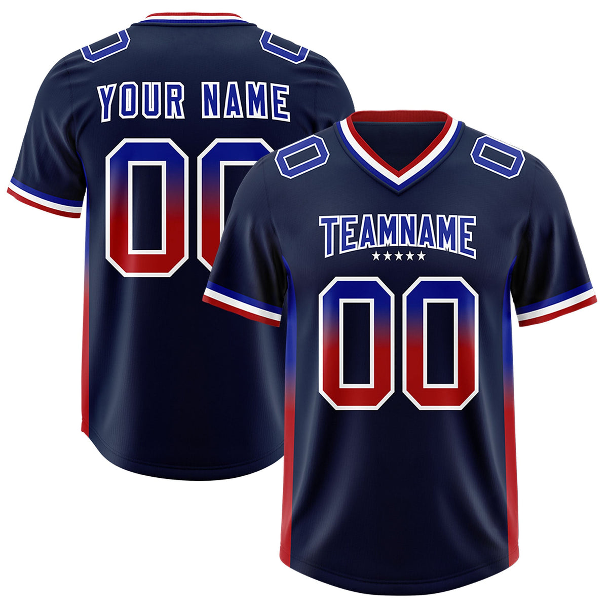 Custom Navy Royal and Red Sides Gradient Fashion Personalized Team Football Jersey