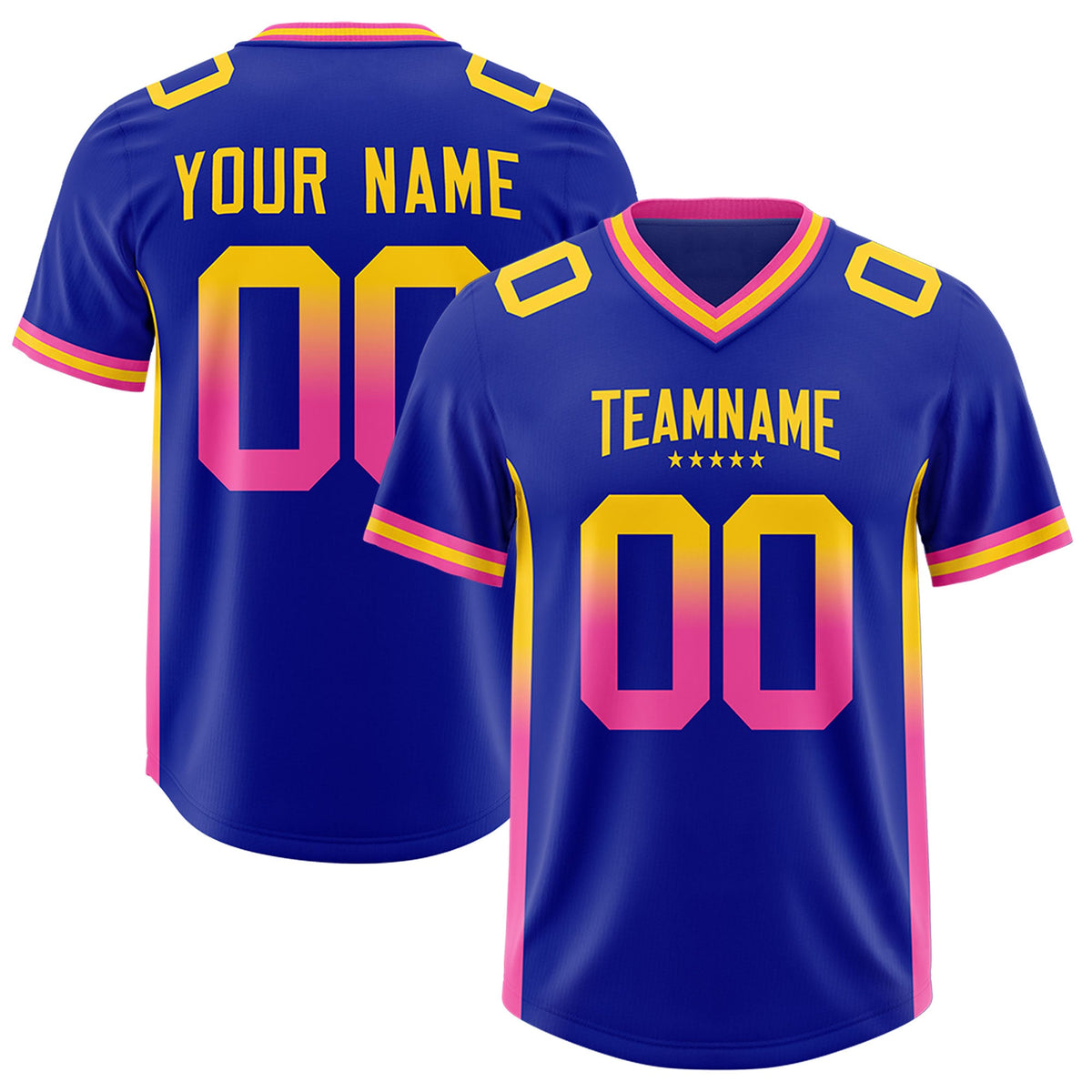 Custom Royal Gold Sides Gradient Fashion Personalized Team Football Jersey