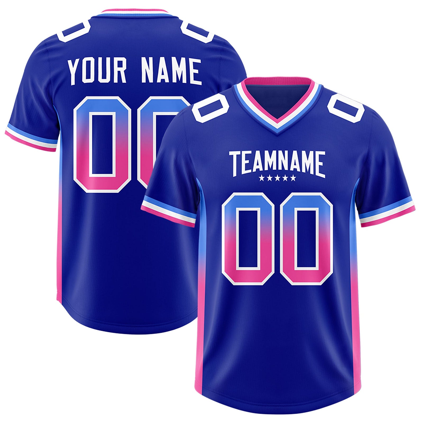 Custom Royal Powder Blue and Pink Sides Gradient Fashion Personalized Team Football Jersey