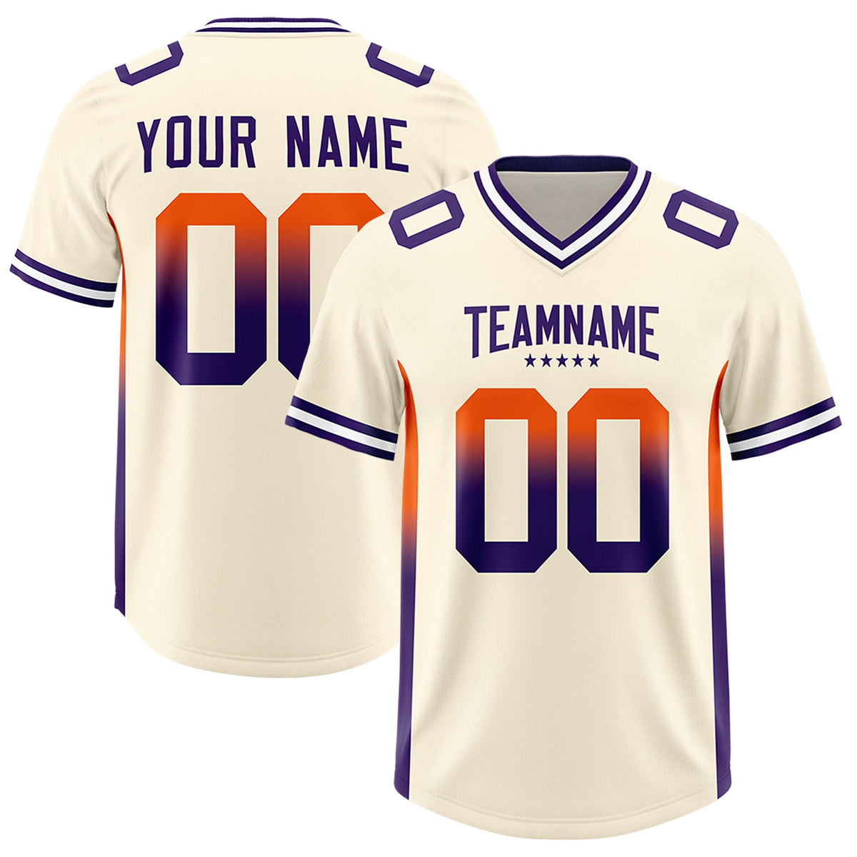 Custom Cream Orange and Purple Sides Gradient Fashion Personalized Team Football Jersey