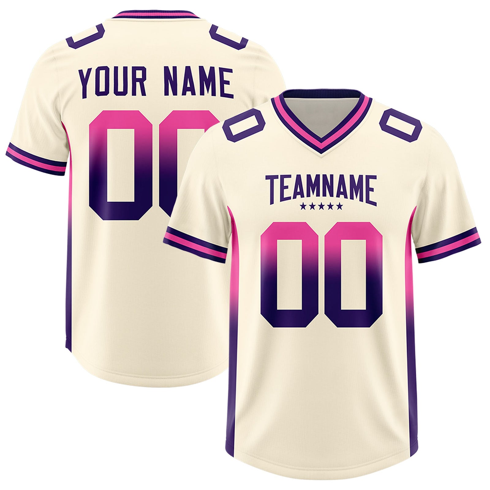 Custom Cream Pink and Purple Sides Gradient Fashion Personalized Team Football Jersey