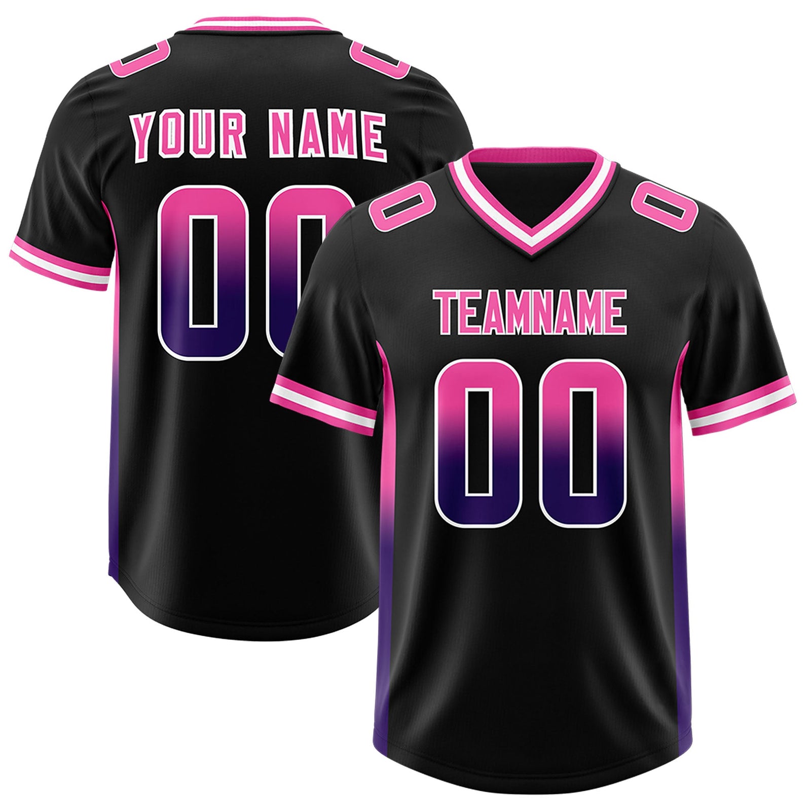 Custom Black Pink and Purple Sides Gradient Fashion Personalized Team Football Jersey