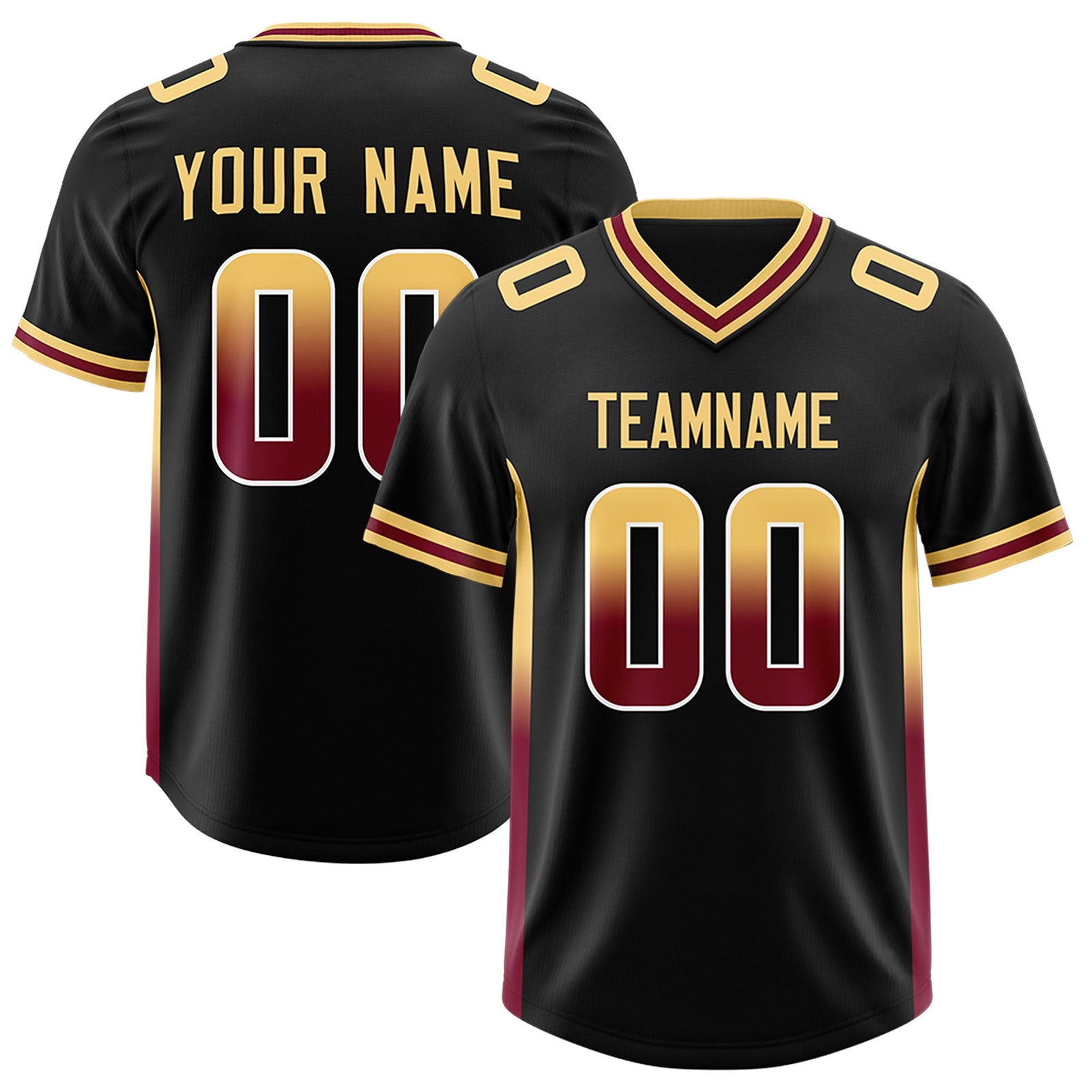 Custom Black Khaki and Cardinal Sides Gradient Fashion Personalized Team Football Jersey